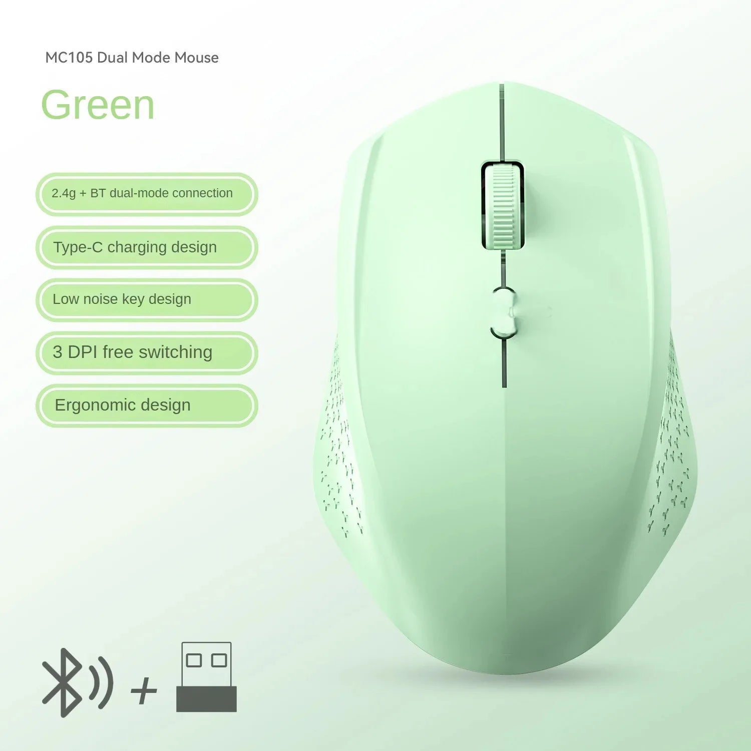 2.4G/Bluetooth Dual Mode Wireless Mice 1600 DPI Rechargeable Ergonomic Silent Mouse For Desktop/Laptop/iPad Computer accessories