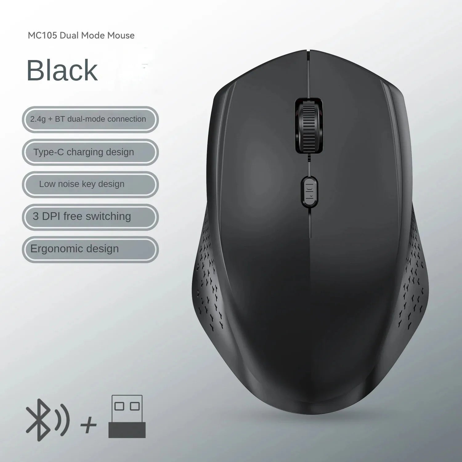 2.4G/Bluetooth Dual Mode Wireless Mice 1600 DPI Rechargeable Ergonomic Silent Mouse For Desktop/Laptop/iPad Computer accessories