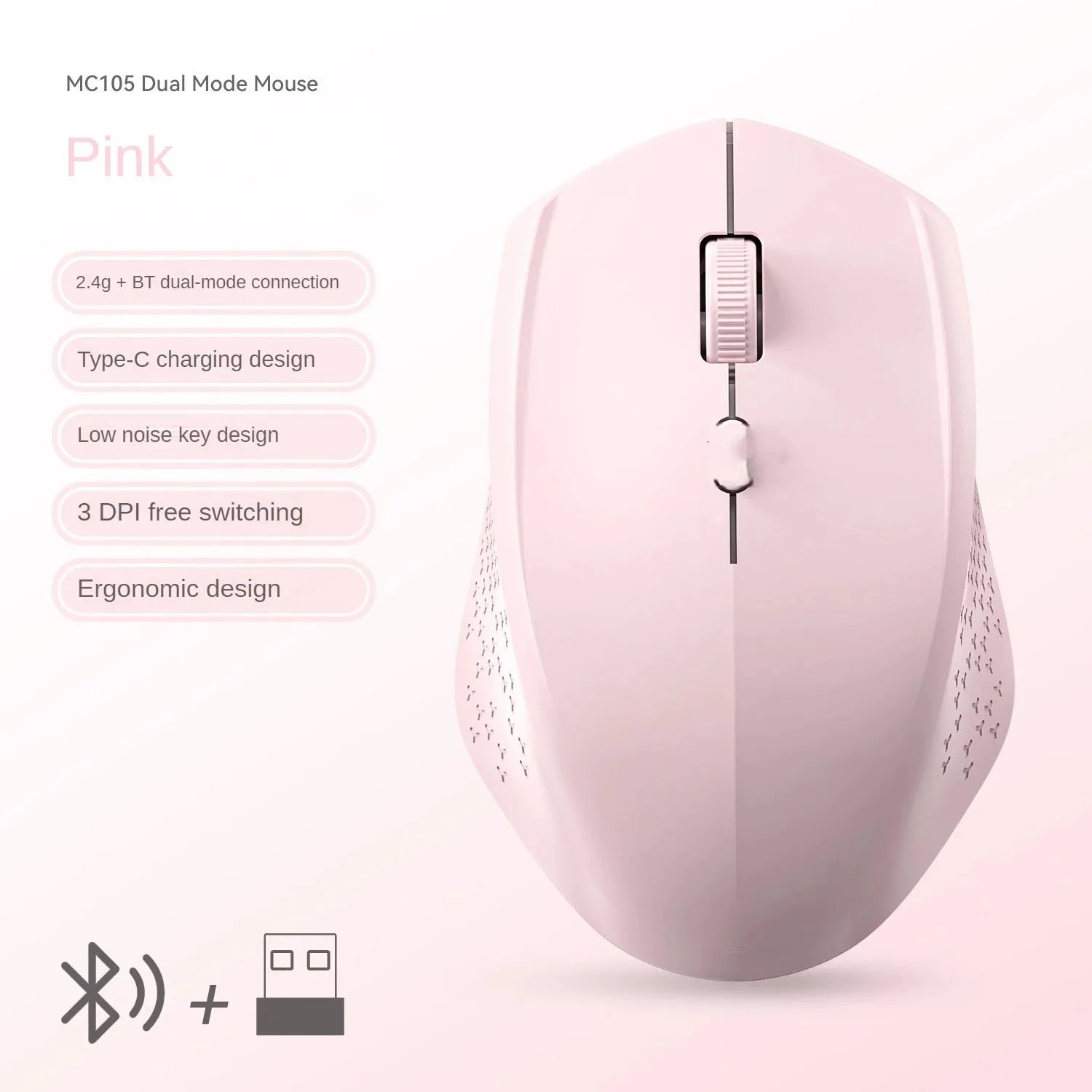2.4G/Bluetooth Dual Mode Wireless Mice 1600 DPI Rechargeable Ergonomic Silent Mouse For Desktop/Laptop/iPad Computer accessories