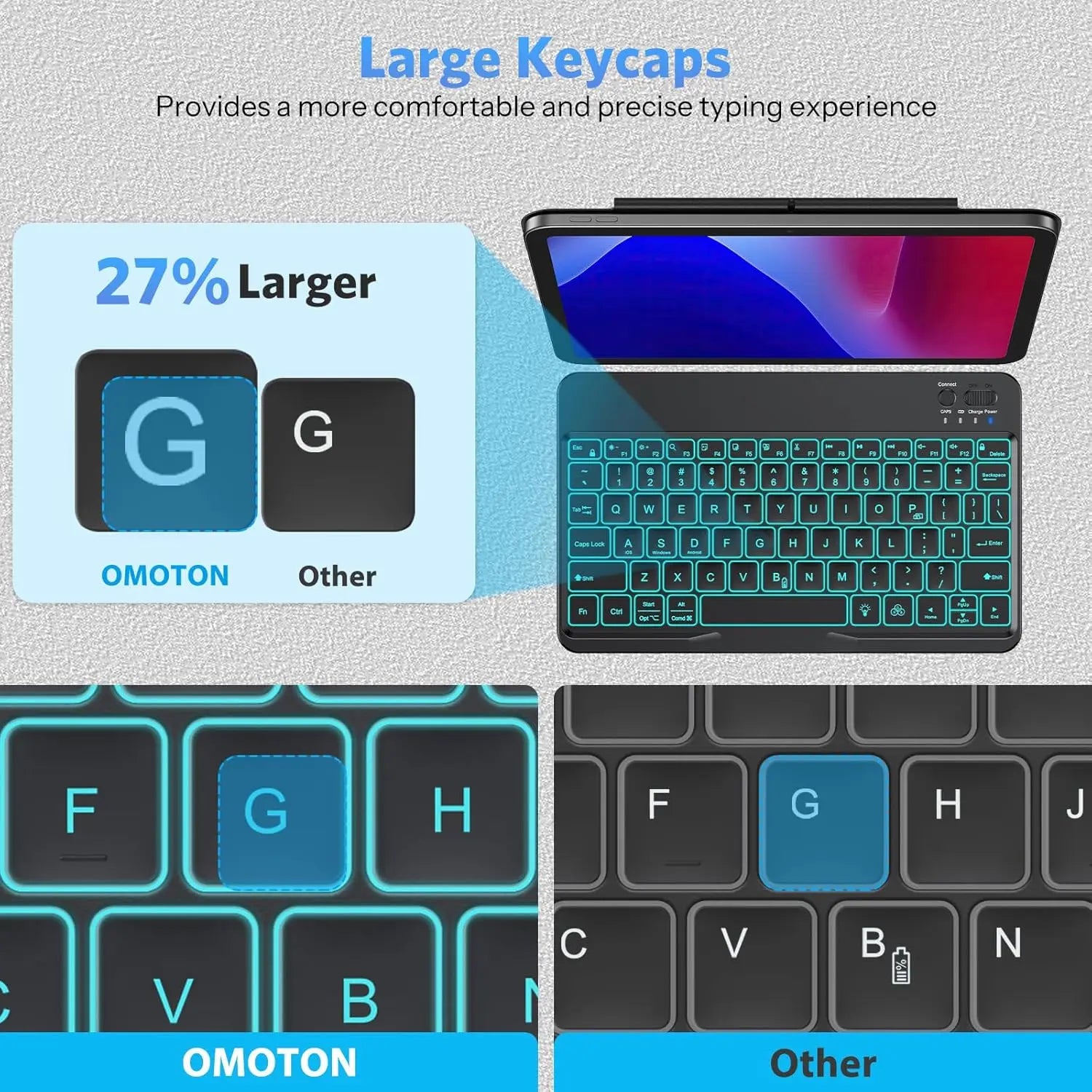 7-Color Backlit Bluetooth Keyboard for Tablets & Phones, Rechargeable, Portable