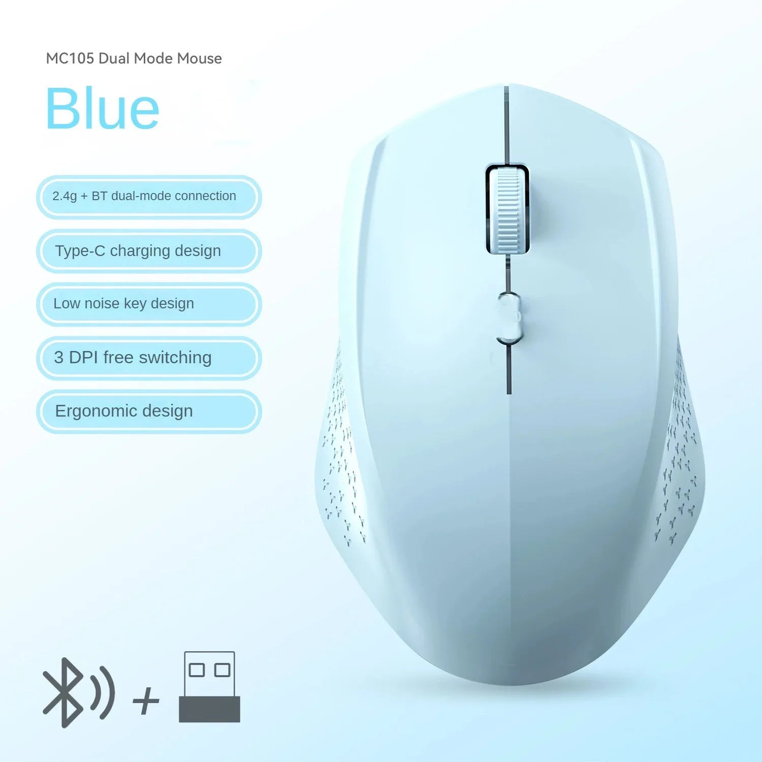 2.4G/Bluetooth Dual Mode Wireless Mice 1600 DPI Rechargeable Ergonomic Silent Mouse For Desktop/Laptop/iPad Computer accessories