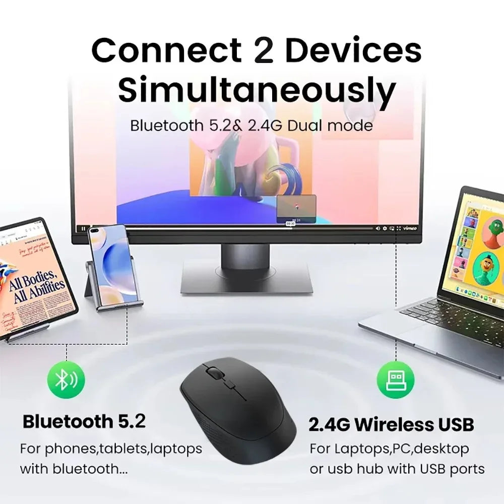 2.4G/Bluetooth Dual Mode Wireless Mice 1600 DPI Rechargeable Ergonomic Silent Mouse For Desktop/Laptop/iPad Computer accessories