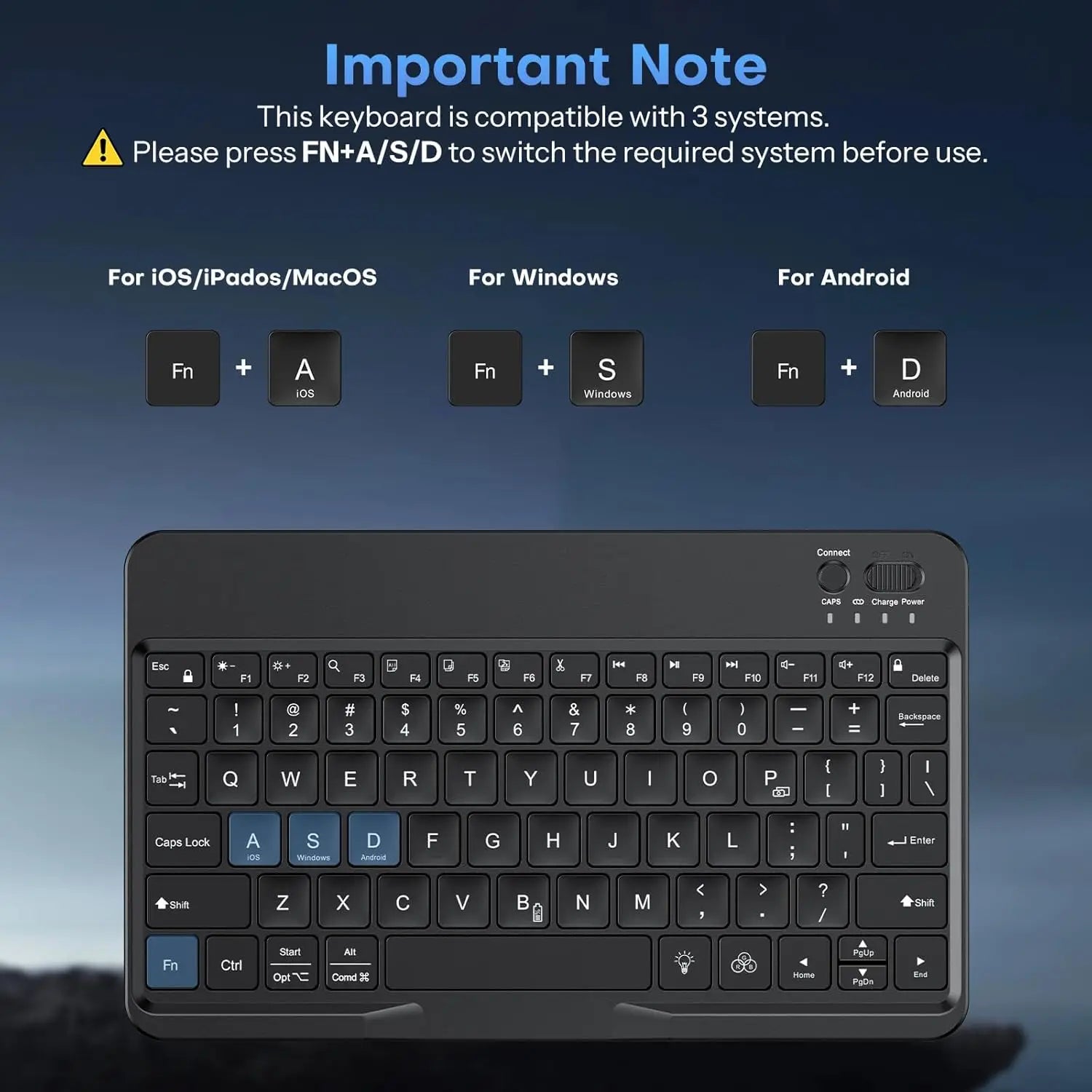 7-Color Backlit Bluetooth Keyboard for Tablets & Phones, Rechargeable, Portable
